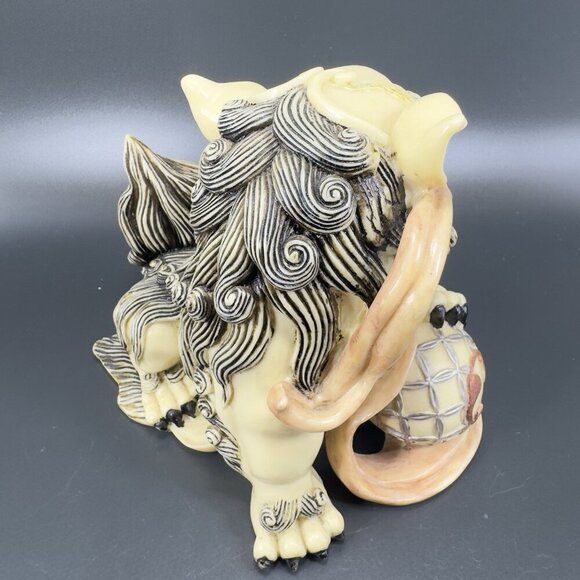 Vintage Chinese Guardian Lion Sculpture Signed Foo Dog Fu Foo Dog Playing Ball - Picture 15 of 16
